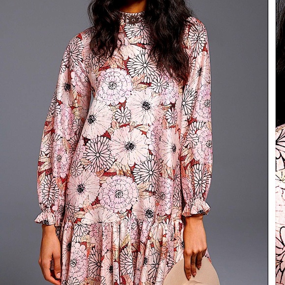 Anthropologie Dresses & Skirts - Anthropologie Antonella Floucned Tunic Silk Dress Floral Pink Long Sleeve